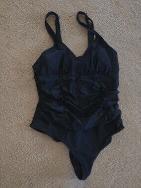 Black Ruched One-Piece Swimsuit Size XL